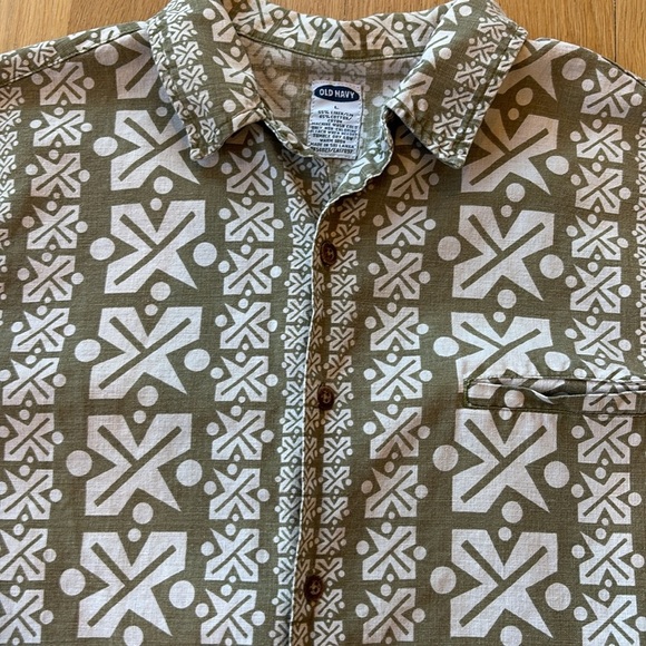 Old Navy Men’s Shirt Linen Blend Hawaiian Tiki Green Size Large - Picture 2 of 4